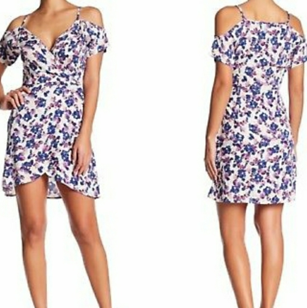 Cold shoulder floral wrap dress